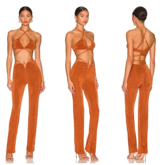 superdown Pants - superdown Irene Strappy Pants & Bralette Set in Rust Jumpsuit Revolve XS